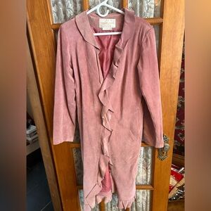 Vintage Margaret Godfrey Pink Suede Ruffle Trim Leather Jacket Sz 10